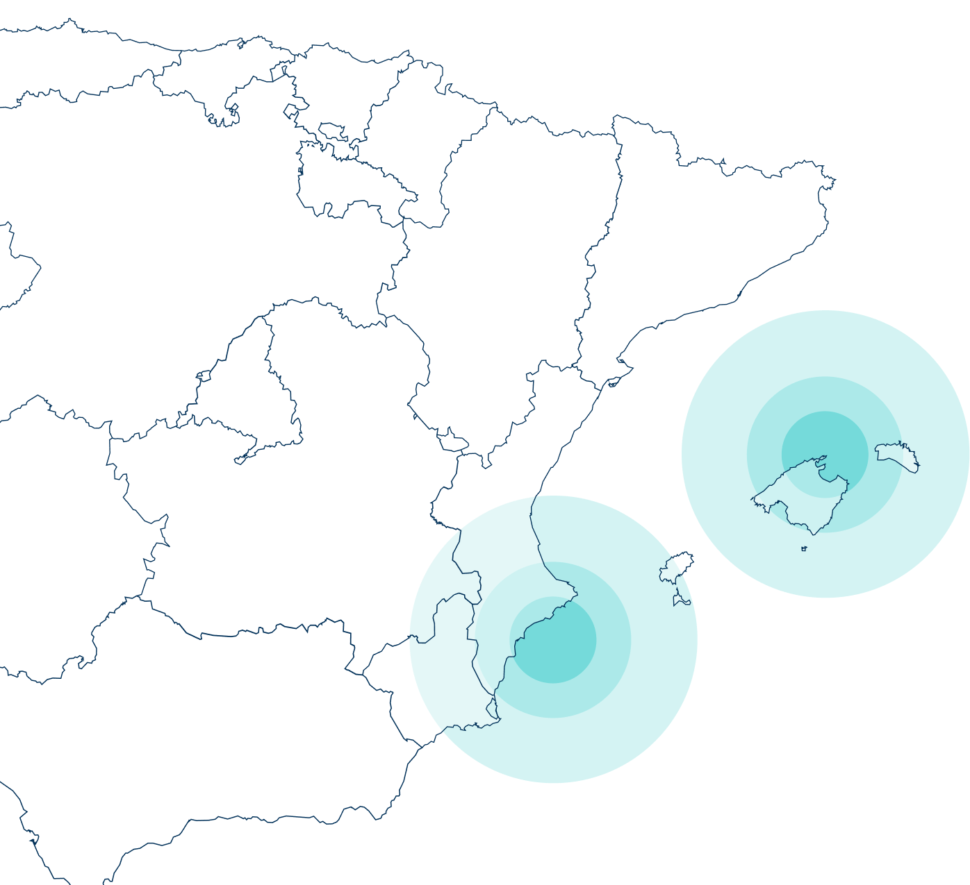 mapa de españa con la costa mediterránea resaltada